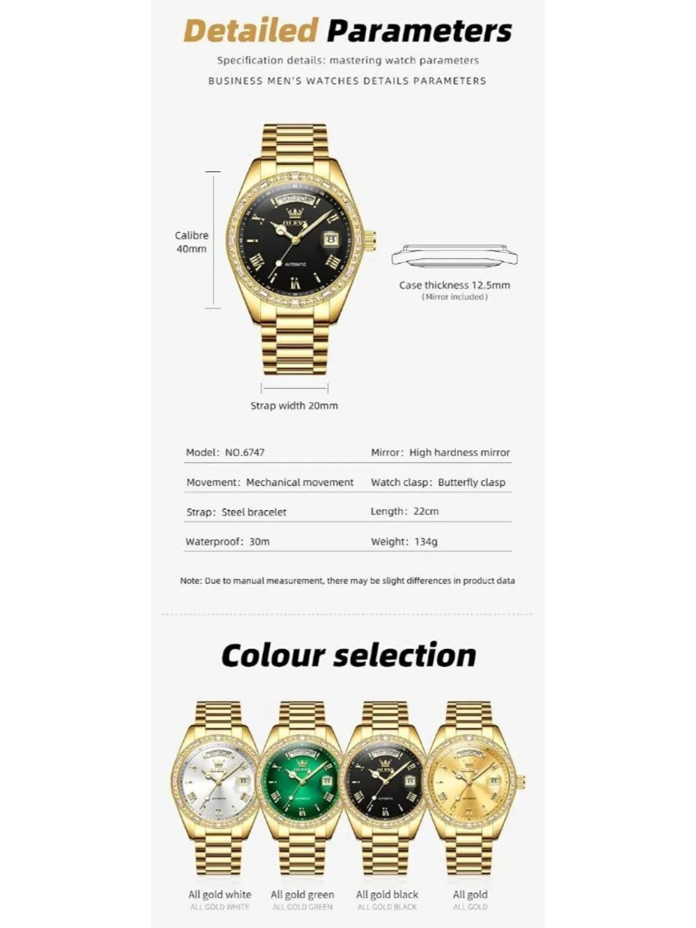 Men's Gold band & Black dial Leather Strap Classic Adjustable Dress Wrist Watch